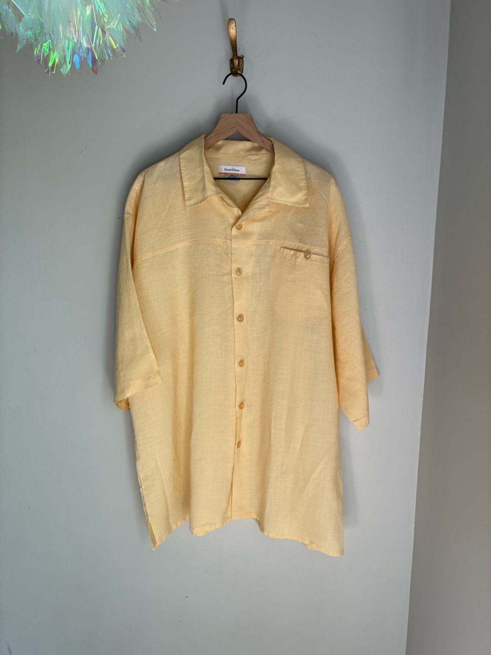 Daniel Ellissa Shirt Mens 3XL Butter Yellow 100% Linen Short Sleeve